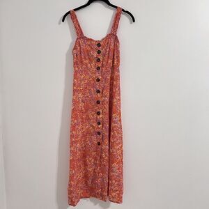 Japna Floral Maxi Summer Dress Small Orange Blue Rayon 90s Style Cottage Boho